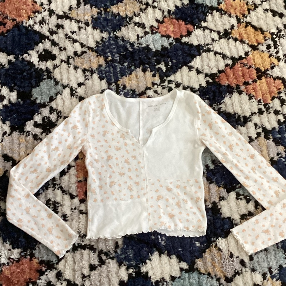 American Eagle Outfitters White Floral Long Sleeve Top
